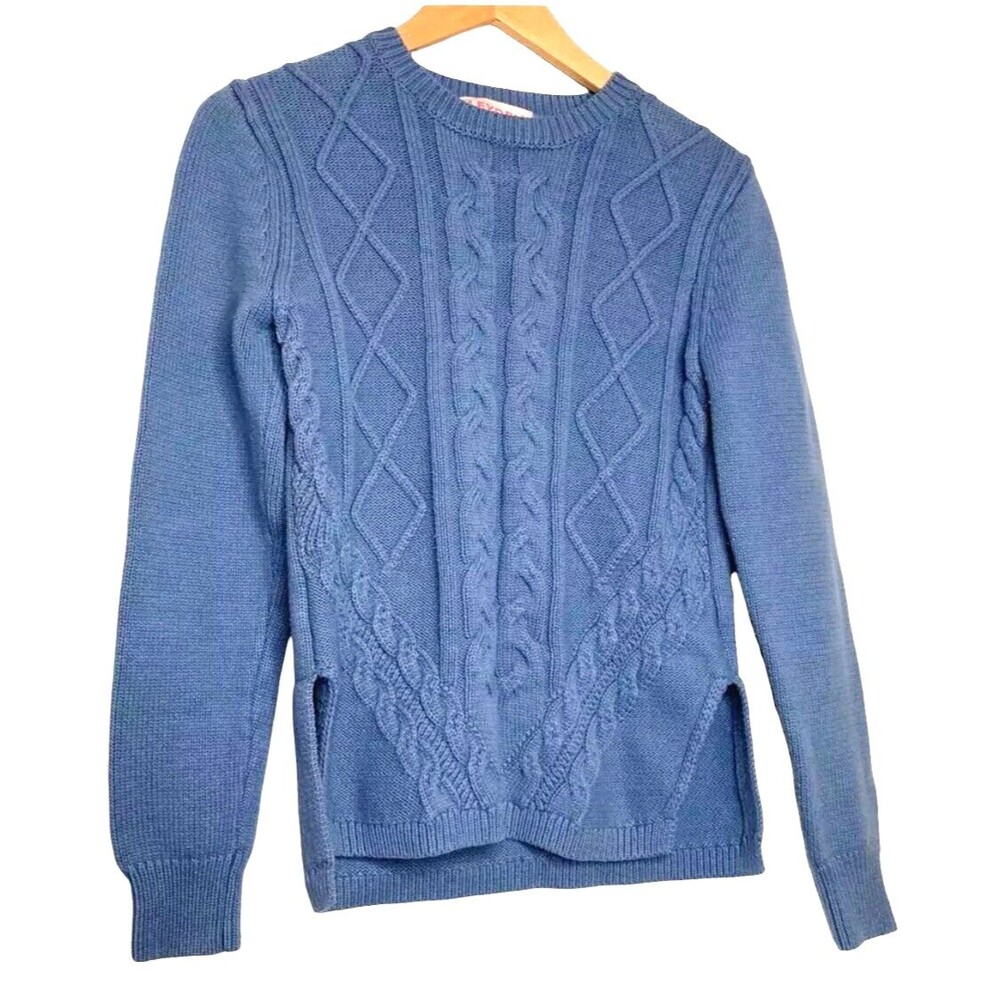 Leyden Womens Hyrum Pullover Sweater Blue Long Sleeve Crew Neck Cable Knit S